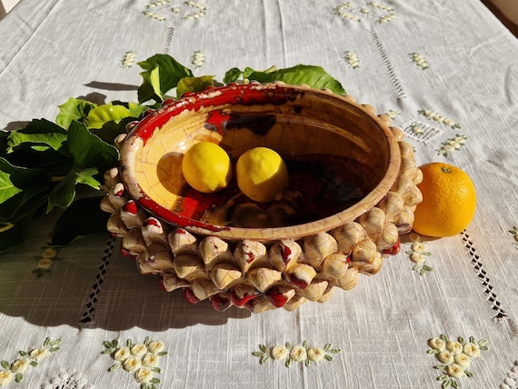 Centerpiece cm 26 bowl Half pine cone Sicilian ceramic Caltagirone Artisan made entirely by hand
