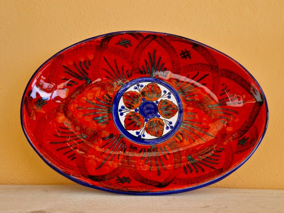 Oval plate 40 cm, centrepiece, bowls, tray, appetizer, salad bowl, tureen, pasta, course, handcrafted Sicilian ceramic