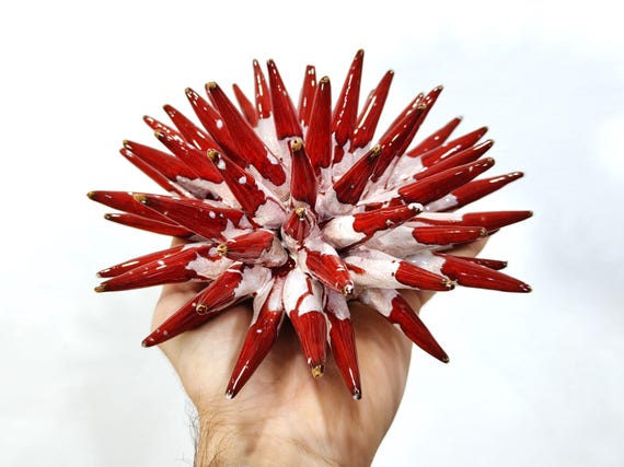 Sea urchin 20 cm handmade Sicilian ceramic multicolor, sea urchin spines, ring holder, table decoration, home design, pencil sea urchin