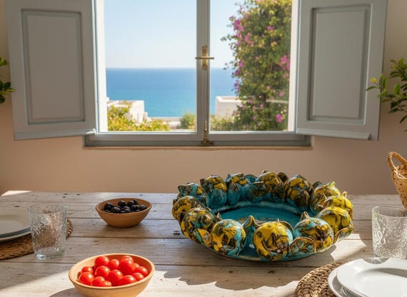 Lemon centerpiece cm 35 Sicilian ceramic Caltagirone Artisan made entirely by hand