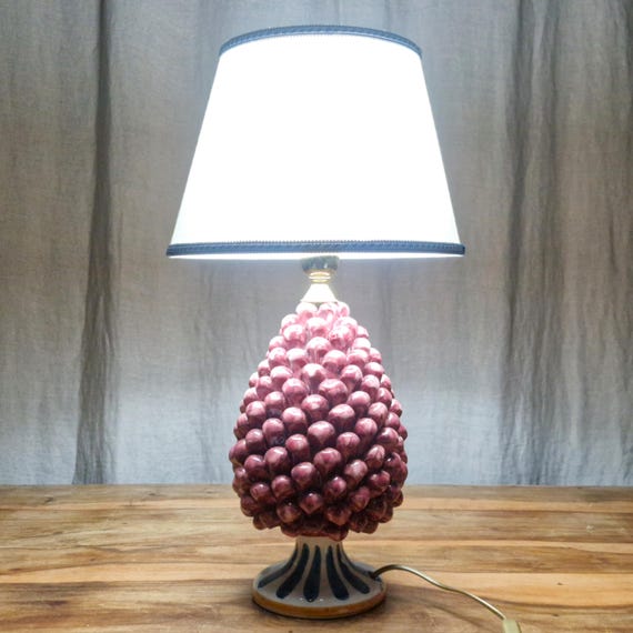 medium pine cone lamps, living room light, home decor, handmade, unique piece, Caltagirone ceramic, Sicilian artisan ceramic