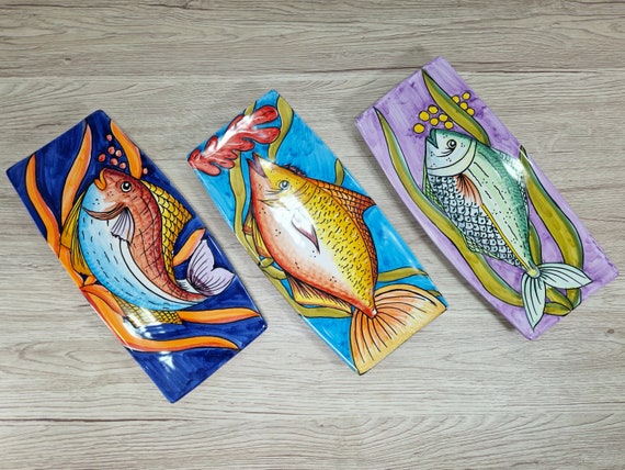 Sushi plate 29 cm, fish, tray, sushi plate, plate with fish, marine plate, Sicilian dish, Sicilian ceramic, plate.