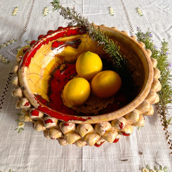 Centerpiece cm 30 bowl Half pine cone Sicilian ceramic Caltagirone Artisan made entirely by hand