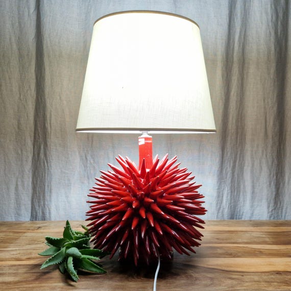 Large Sicilian handmade ceramic hedgehog lamp, unique pieces, furniture, design, handmade, craftsmanship, Sicilian pine cone