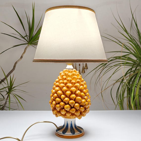 Small pine cone lamps, living room lights, home decor, handmade, one-of-a-kind, Caltagirone ceramics, Sicilian artisan ceramics