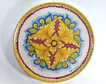 43 cm Sicilian ceramic plate, wall plate, flat plate, typical Sicilian dish, flat plate, serving plate