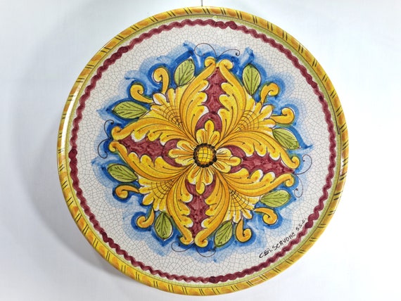 43 cm Sicilian ceramic plate, wall plate, flat plate, typical Sicilian plate, flat plate, serving plate