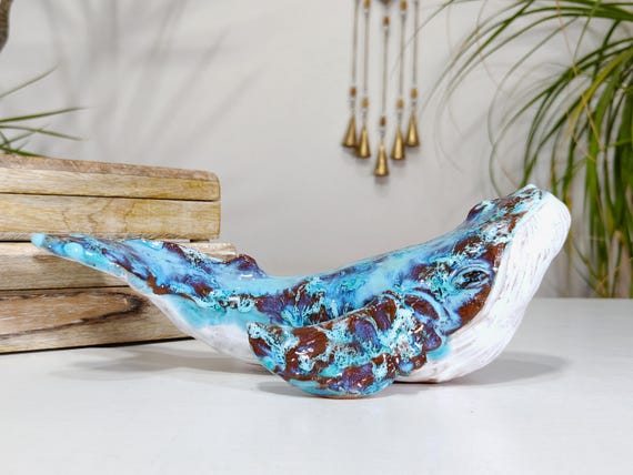 Ceramic whale, blue whale, unique piece, Sicilian craftsmanship, handmade, home decoration, artisanal whale
