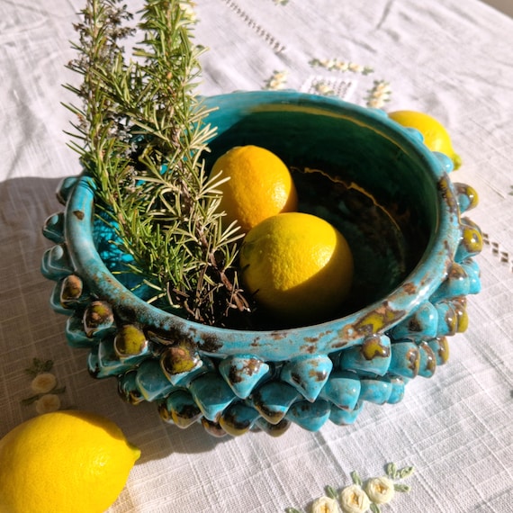 Centerpiece cm 26 bowl Half pine cone Sicilian ceramic Caltagirone Artisan made entirely by hand