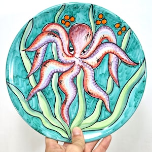 25 cm Sicilian ceramic plate, wall plate, flat plate, plate with fish, plate plate, serving plate