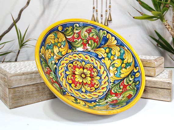 Large 30 cm bowl, centerpiece, bowls, appetizer dishes, salad bowl, tureen, handmade Sicilian Caltagirone ceramics