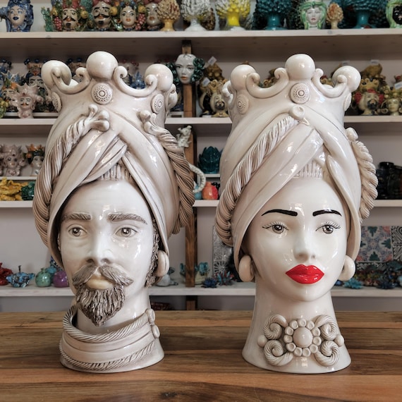 Sicilian Moorish heads, vases, Caltagirone ceramics, Design, home decoration, Sicilian craftsmanship, faces, visages, vases