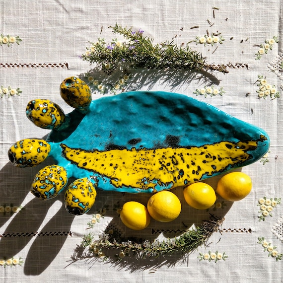 Prickly pear shovel 50 cm cactus in Sicilian artisan ceramic, prickly pear, ladle rest, pocket emptier, ashtray, tray