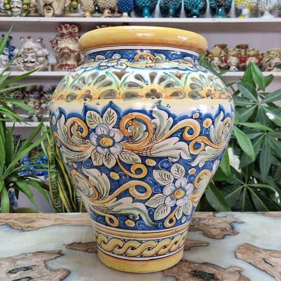Jar, umbrella stand, Sicilian artisan ceramic vase, centrepiece, Jar design, Craftsmanship, Unique piece