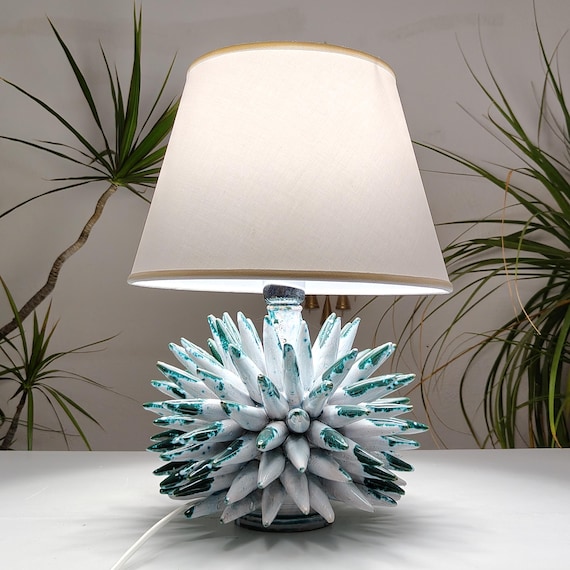 Sicilian handcrafted ceramic hedgehog lamp, unique pieces, furniture, design, handmade, craftsmanship, Sicilian pine cone