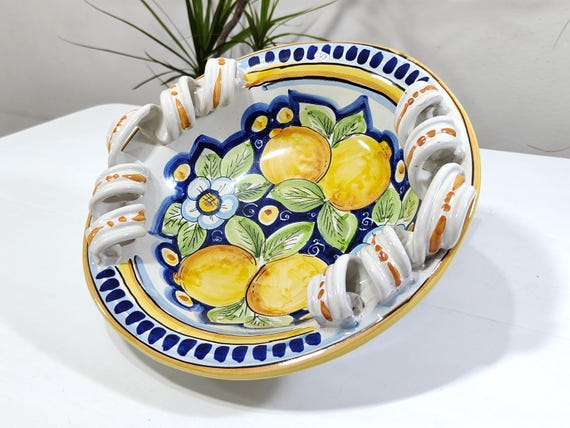 Sicilian ceramic centerpiece, handcrafted Caltagirone ceramic, unique piece, table decoration, home decor, plate, tray, bowl.