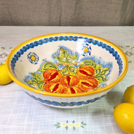 Large bowl 30 cm, centerpiece, bowls, appetizers, salad bowl, tureen, Sicilian Caltagirone ceramics handcrafted