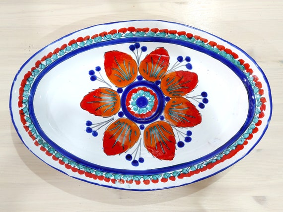 Oval plate 48 cm, centerpiece, bowls, tray, appetizer, salad bowl, soup bowl, pasta, serving, Sicilian ceramics