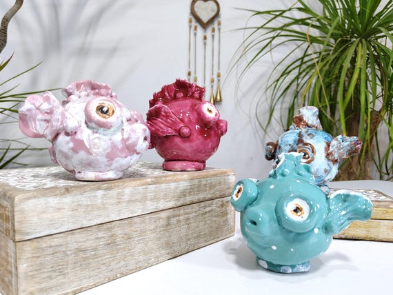 Sicilian ceramic baby frogfish, handcrafted fish, decorative fish, fish pottery, original fish, one-of-a-kind piece