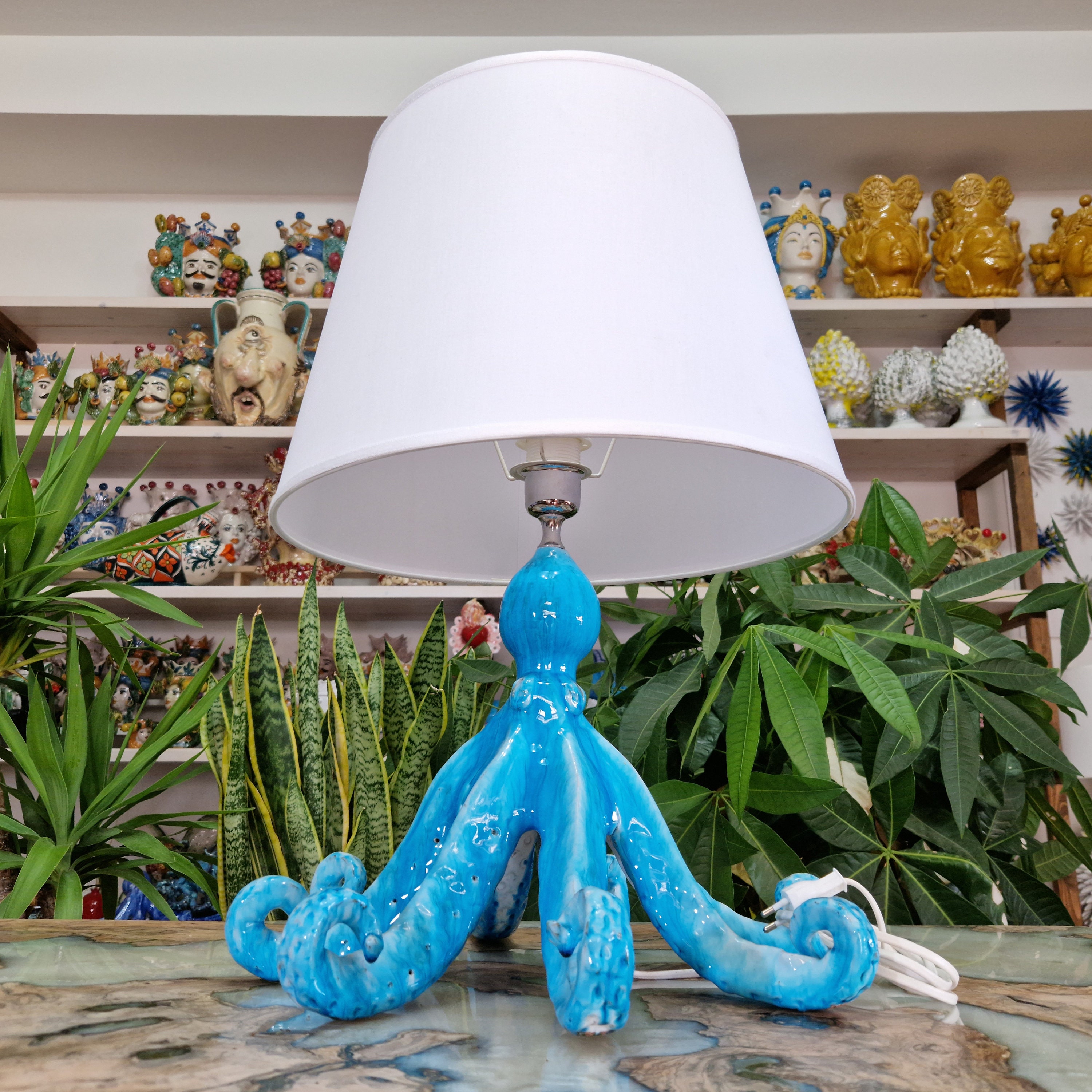 Lamp octopus in handcrafted Sicilian ceramic unique pieces