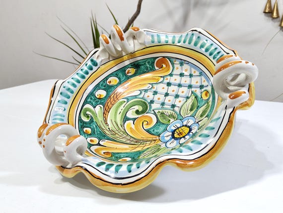 Sicilian ceramic centerpiece, handcrafted Caltagirone ceramic, unique piece, table decoration, home decor, plate, tray, bowl.