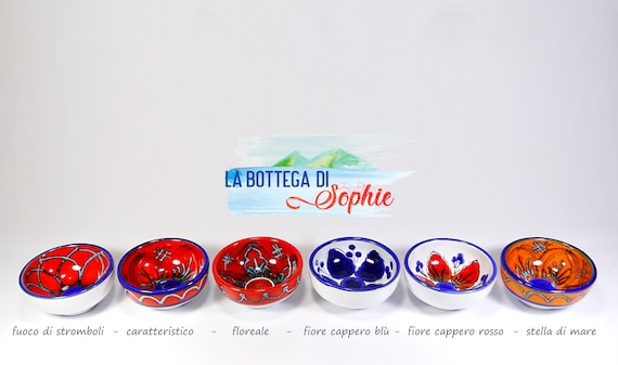 set of 6 bowls 9 cm, small bowls, bowls, trays, hors d'oeuvres, starters, appetizers, aperitifs, handcrafted Sicilian ceramics
