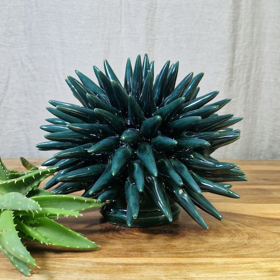 Sea urchin 27 cm of Sicilian handcrafted ceramic, sea urchin spines, ring holder, table decoration, home design, pencil sea urchin