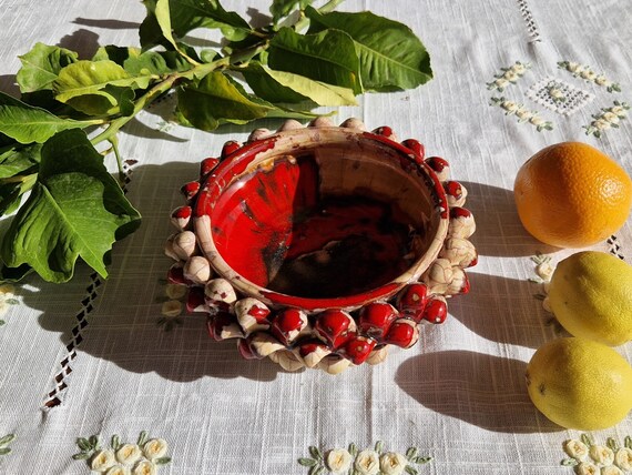 Centerpiece 20 cm bowl Half Pine Cone Sicilian Ceramic Caltagirone Artisan made entirely by hand