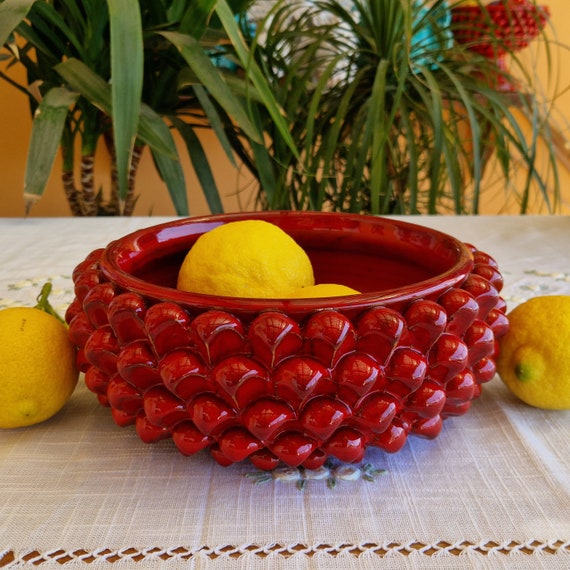Centerpiece 26 cm bowl Half Pine Cone Sicilian Ceramic Caltagirone cm Artisan made entirely by hand