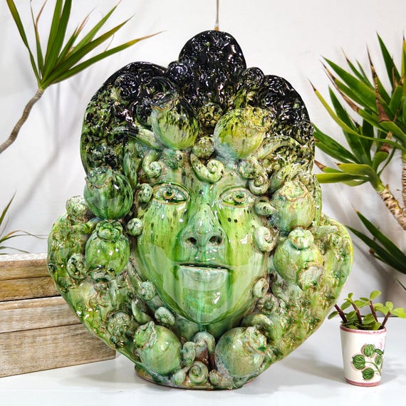 Modern Sicilian ceramic Moor's head, handcrafted, vases, design, Moor's heads, ceramic heads, vases, plant holders, unique heads