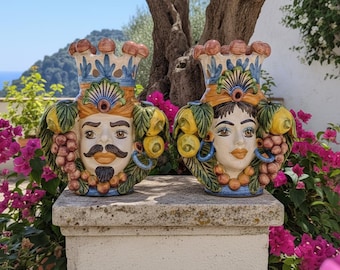 カルタジローネ陶器花瓶、約25 x 18 cm、多色装飾、多彩色 MD1 - Etsy 日本