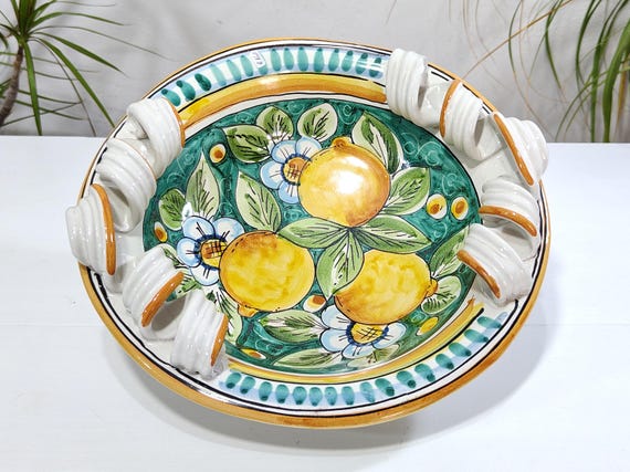 Sicilian ceramic centerpiece, handcrafted Caltagirone ceramic, unique piece, table decoration, home decor, plate, tray, bowl.
