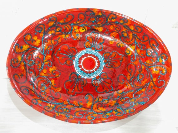 Oval plate 40 cm, centerpiece, bowls, tray, appetizer, salad bowl, soup bowl, pasta, serving, Sicilian ceramics