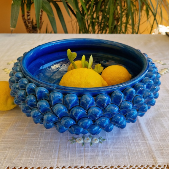 Centerpiece 30 cm bowl Half pine cone Sicilian ceramic Caltagirone cm Artisan made entirely by hand