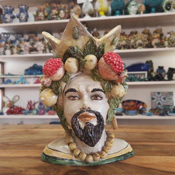 Sicilian Moor's head, handmade vase, Caltagirone ceramic, Sicilian craftsmanship, face, face, vases