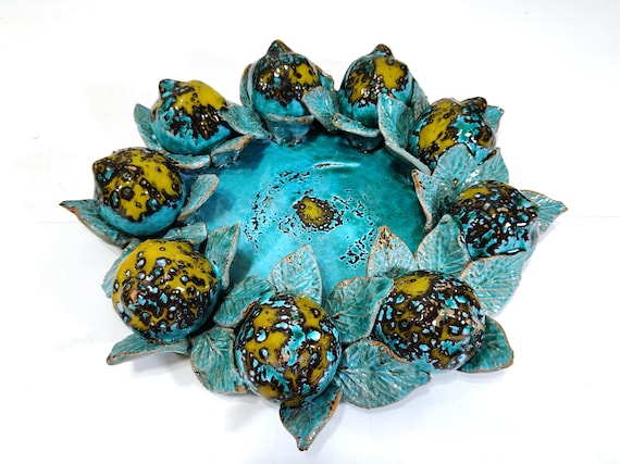 Lemon Centerpiece 34 cm Sicilian Ceramic Caltagirone Artisan made entirely by hand
