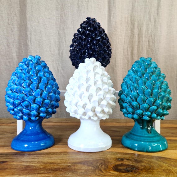 H27 pine cone in Sicilian handcrafted ceramic, unique pieces, interior and exterior home decor, design, handmade, lucky charm