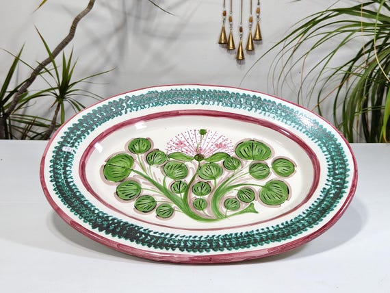 40 cm oval plate in Sicilian Aeolian ceramic, Caper Flower