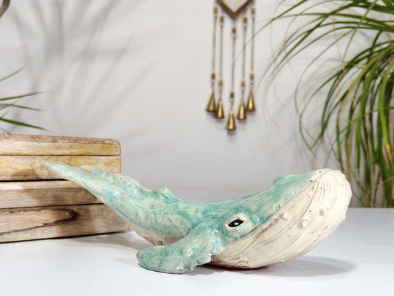 Ceramic whale, blue whale, unique piece, Sicilian craftsmanship, handmade, home decoration, artisanal whale