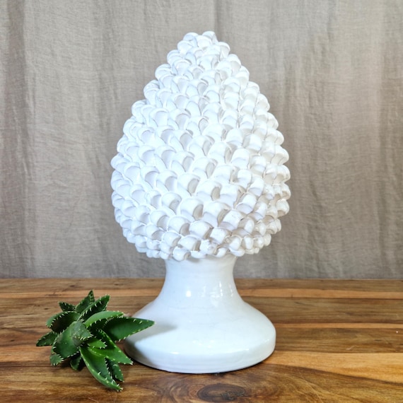 Pine cone H40 green in Sicilian handcrafted ceramic, unique pieces, interior and exterior home decor, design, handmade, lucky charm