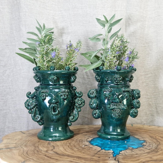 22 cm modern Sicilian ceramic Moor's heads, handcrafted, modern heads, Moor's heads, ceramic heads, vases, plant holders