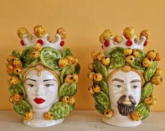 Sicilian Moorish heads, vases, Caltagirone ceramics, Design, home decoration, Sicilian craftsmanship, faces, visages, vases