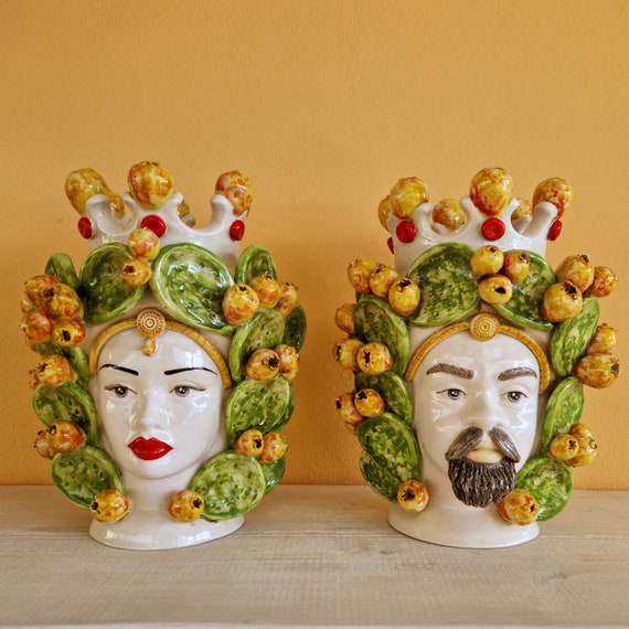 Sicilian Moorish heads, vases, Caltagirone ceramics, Design, home decoration, Sicilian craftsmanship, faces, visages, vases