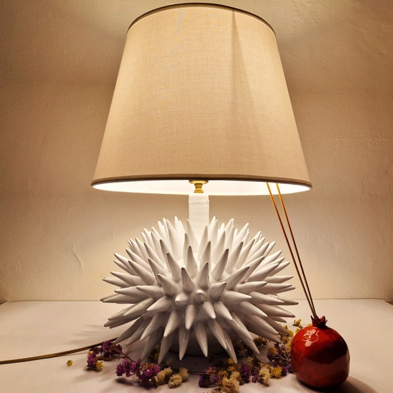 Sicilian handcrafted ceramic lamp hedgehog, unique pieces, furniture, design, handmade, craftsmanship, Sicilian pine cone
