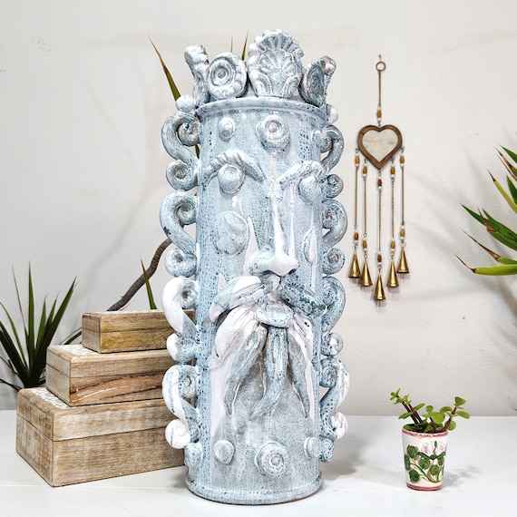 giant 52cm Moor's head in handcrafted Sicilian ceramics, modern heads, Moor's heads, ceramic heads, vases, plant holders,