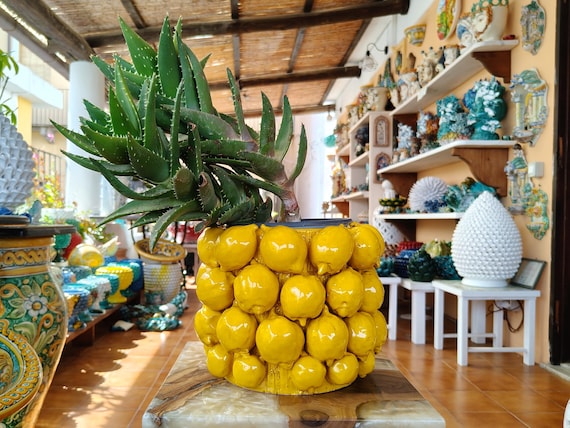 Lemon Vase 27 cm cm lemon bowl Sicilian ceramic artisan made entirely by hand