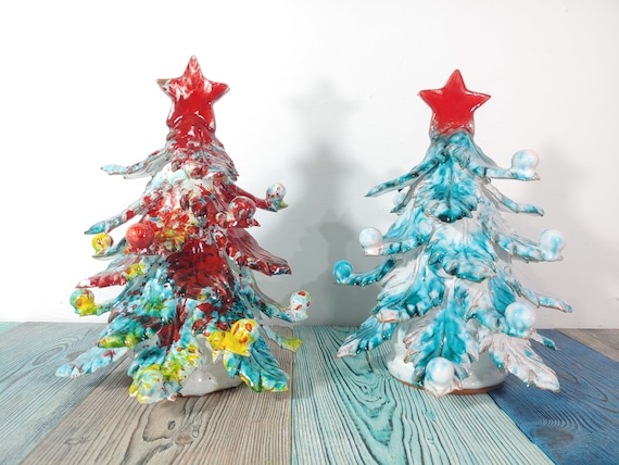 Christmas trees in Sicilian handcrafted ceramic, ceramic, handmade, unique piece, handcrafted, design, home furnishings, made in Sicily