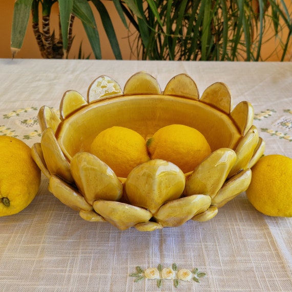 Centerpiece 26 cm artichoke leaves bowl Sicilian ceramic Caltagirone artisan made entirely by hand