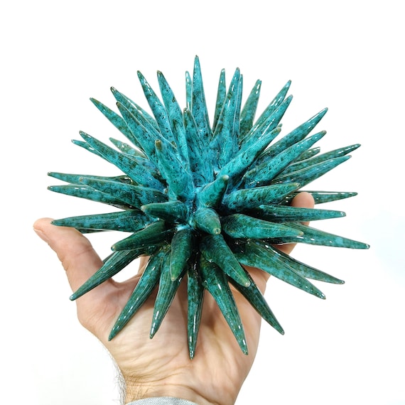 Sea urchin 20 cm handmade Sicilian ceramic multicolor, sea urchin spines, ring holder, table decoration, home design, pencil sea urchin