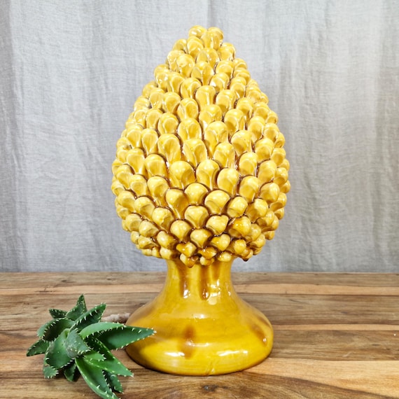 Pine cone H40 green in Sicilian handcrafted ceramic, unique pieces, interior and exterior home decor, design, handmade, lucky charm